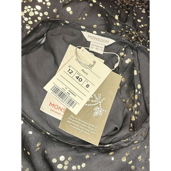 Monsoon Suki Spot Foil Print Midi Dress Black Gold Size 8 NWT!!! - Picture 4 of 4